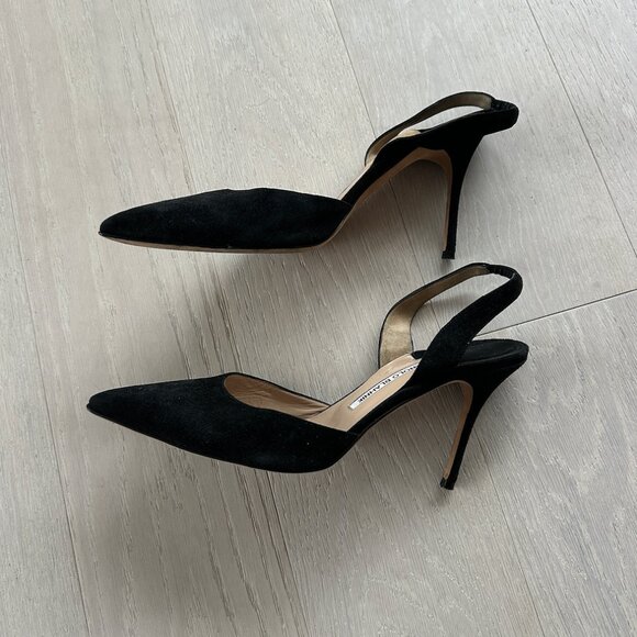 Manolo Blahnik Black Suede Slingback Heels Size 40 - Picture 4 of 5